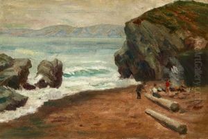 Beach Scene With Three Figures by Selden Connor Gile