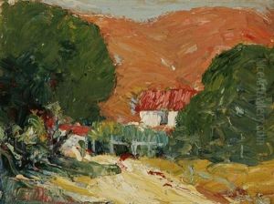 Barn With Red Roof And Red Mountains Barn With Red Roof And Red Mountains