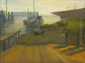 A View Of A Harbor by Selden Connor Gile