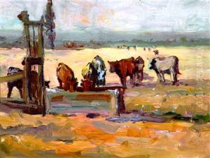 Cows At The Trough, Marin County, California by Selden Connor Gile