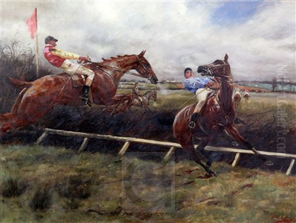 Steeplechasing With Horse Refusing A Fence - view 1