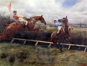 Steeplechasing With Horse Refusing A Fence by Geoffrey Douglas Giles