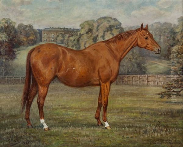 A Chesnut Mare In A Paddock, A Stately Home Beyond - view 1