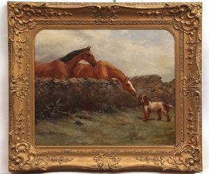Two Horses And A Spaniel by Geoffrey Douglas Giles