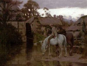 Watering At The Old Mill Pond by Geoffrey Douglas Giles