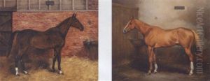 Portraet Af Brune Heste I En Stald by Geoffrey Douglas Giles
