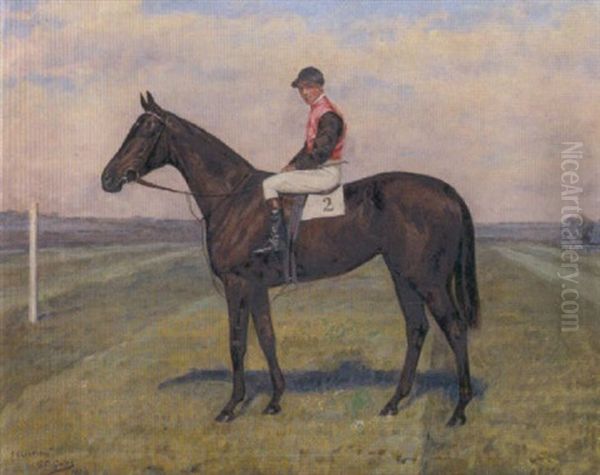 "foliation": A Chestnut Horse With Jockey Up - view 1