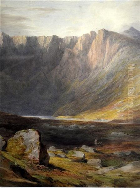 Scottish Loch With Figure And Dogs - view 1