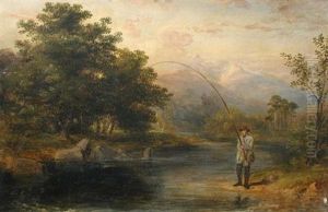 Salmon Fishing On A Highland River by James William Giles