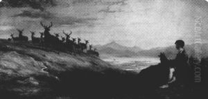 Red Deer In The Highlands by James William Giles