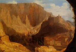 Italian Mountainous Landscape With Figures On A Path Near A Village