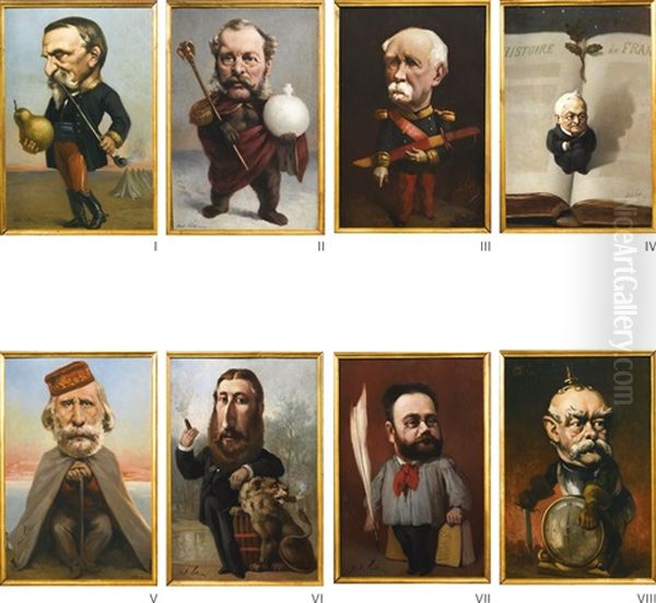 Eight Caricatures: Henri Dorleans Duc Daumale; Emperor Alexander Iii Of Russia; Patrice De Macmahon; Adolphe Thiers; Giuseppe Garibaldi; King Leopold Ii Of Belgium; Emile Zola; Otto Von Bismarck - view 1