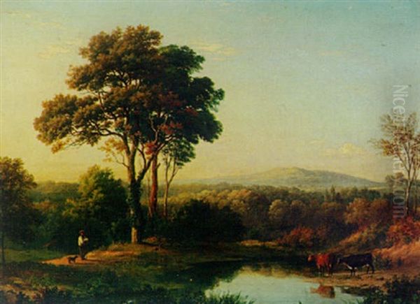 Cattle Watering In A Landscape - view 1