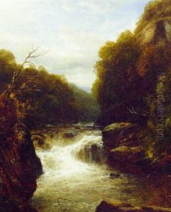 Rapids In A Wooded River Valley by Edmund Gill