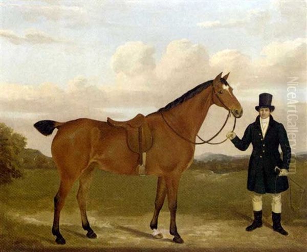 A Gentleman Holding His Bay Hunter In A Landscape - view 1
