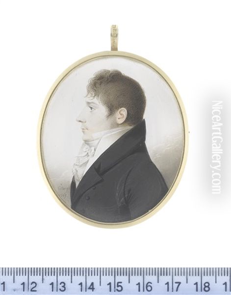 A Double-sided Portrait Of A Naval Officer And A Gentleman: The Former, Profile To The Left, Wearing Dark Blue Coat With Gold Epaulette, White Frilled Chemise And Black Stock (2 Works) - view 1