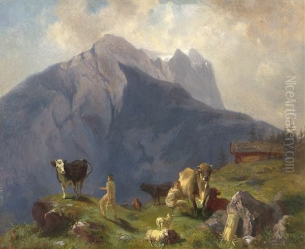 Alpenlandschaft Mit Kuhen Auf Der Alm - view 1