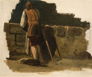 Ruckenansicht Eines Mannes An Einer Mauer