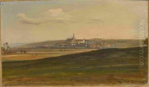 Weite Hugellandschaft Mit Blick Auf Eine Ortschaft by Christian Friedrich Gille