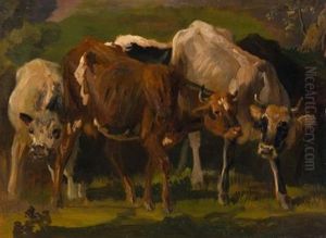 Zwei Rindern Und Ein Kalb (study) by Christian Friedrich Gille