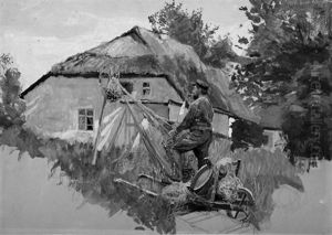 Bauernkate Mit Pfeiferauchendem Mann Bei Der Arbeit by Christian Friedrich Gille
