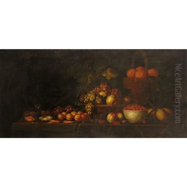 Still Life Of Fruit And Shellfish On A Shelf - view 1