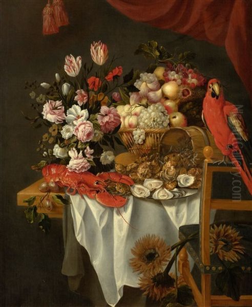 Still Life With Flowers, Fruits, Lobster, Oysters And Parrot - view 1