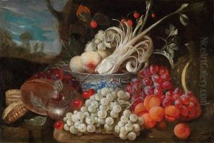 Ein Fruchte- Und Gemusestillleben Mit Einer Chinesischen Porzellanschale Und Messinggefasen by Jan Pauwel Gillemans The Elder