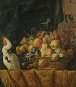 A Still Life Of Figs, Grapes, Apples And Other Fruit On A Table With A Parrot by Jan Pauwel Gillemans The Elder