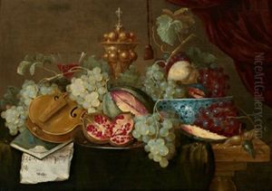 Stillleben Mit Fruchten, Violine, Noten, Einem Weinglas Und Einem Goldenen Pokal by Jan Pauwel Gillemans The Elder
