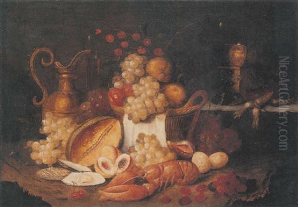 Still Life With A Lobster, Grapes, A Melon, Cherries, Plums And A Brass Jug Together With A Roemer - view 1