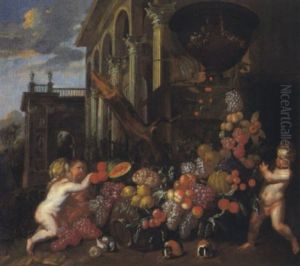 Putten Mit Fruchten Vor Einem Renaissancepalast Putten Mit Fruchten Vor Einem Renaissancepalast