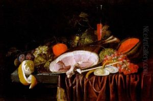 Stilleben Mit Weintrauben, Melone, Orangen, Zitrone, Schinken Und Einem Gefullten Weinglas