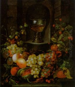 A Roemer In A Niche Surrounded By A Garland Of Grapes, Apples, Strawberries And Other Fruit