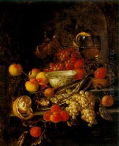 Still Life With Grapes, Peaches And Other Fruits With A Herring On A Pewter Plate