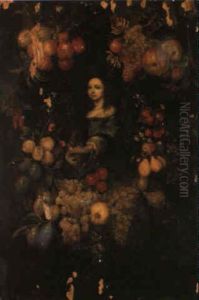 Jeune Femme Jouant De La Mandoline Dans Un Entourage De Fruits Jeune Femme Jouant De La Mandoline Dans Un Entourage De Fruits