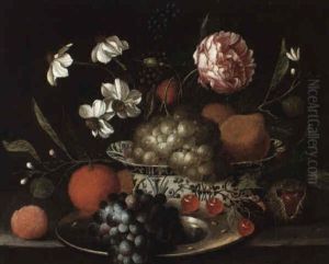 Still Life With Fruit And Flowers On A Ledge by Jan Pauwel Gillemans The Elder