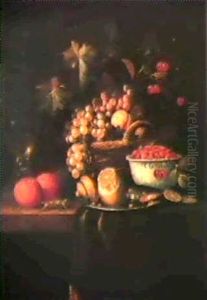 Nature Morte Aux Fruits Disposes Sur Un Tapis               Recouvrant Un Entablement