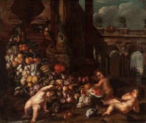 Classical Landscape With Putti And Garlands