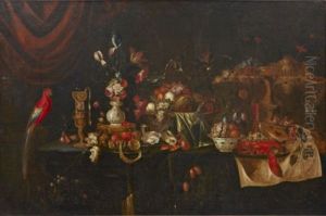 Stilleben Med Frukter, Blommor, Skaldjur Och Faglar