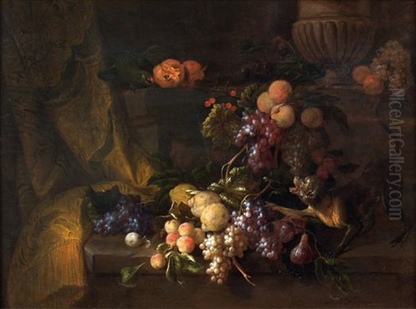 Nature Morte Aux Raisins, Singe Et Perroquet - view 1
