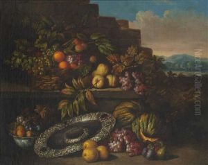 Groses Stillleben Mit Fruchten Und Einer Silberschale