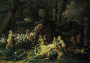 Bacchanal Von Putten In Einem Schlosspark by Jan Pauwel Gillemans the Younger