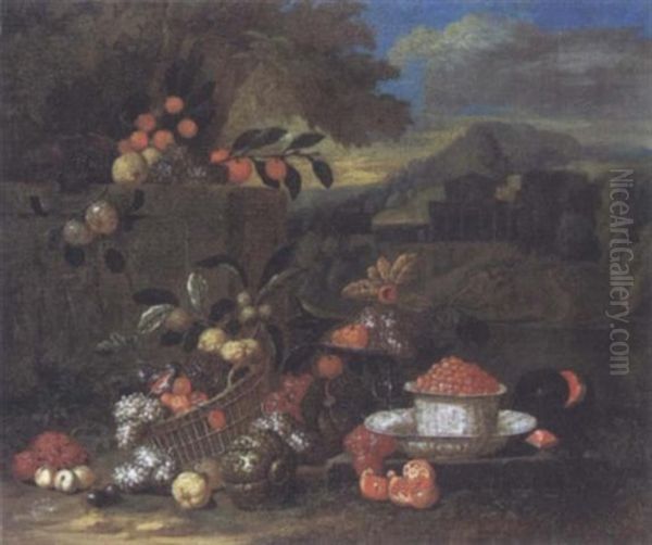Nature Morte De Fruits Et Agrumes Sur Fond De Paysage - view 1