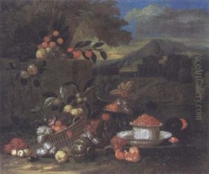 Nature Morte De Fruits Et Agrumes Sur Fond De Paysage by Jan Pauwel Gillemans the Younger
