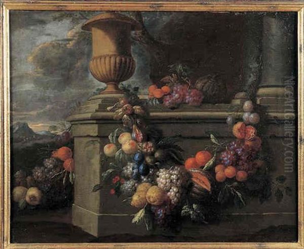 Nature Morte A La Guirlande De Fruits Ornant Une Balustrade - view 1