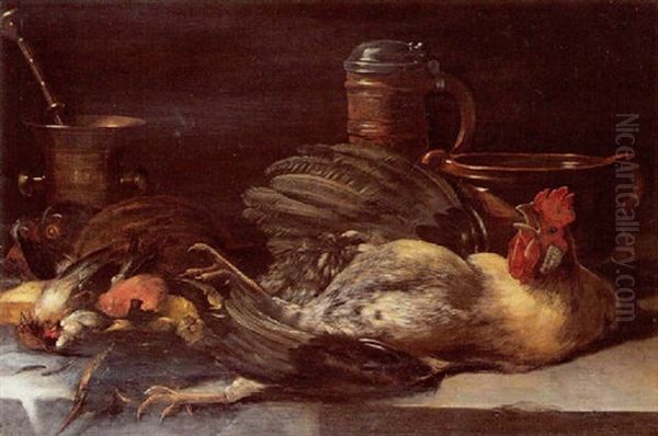 Nature Morte De Gibier, Volailles Et Ustensiles De Cuisine - view 1