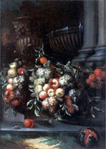Nature Morte A La Guirlande De Fruits Ornant Une Fontaine by Jan Pauwel Gillemans the Younger