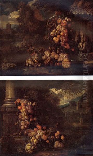 Still Life Of Fruit Swags In An Ornamental Garden - view 1