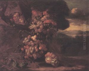 Italianate Landscape With Fruit Hanging From A Tree With Parrot And Rabbits by Jan Pauwel Gillemans the Younger